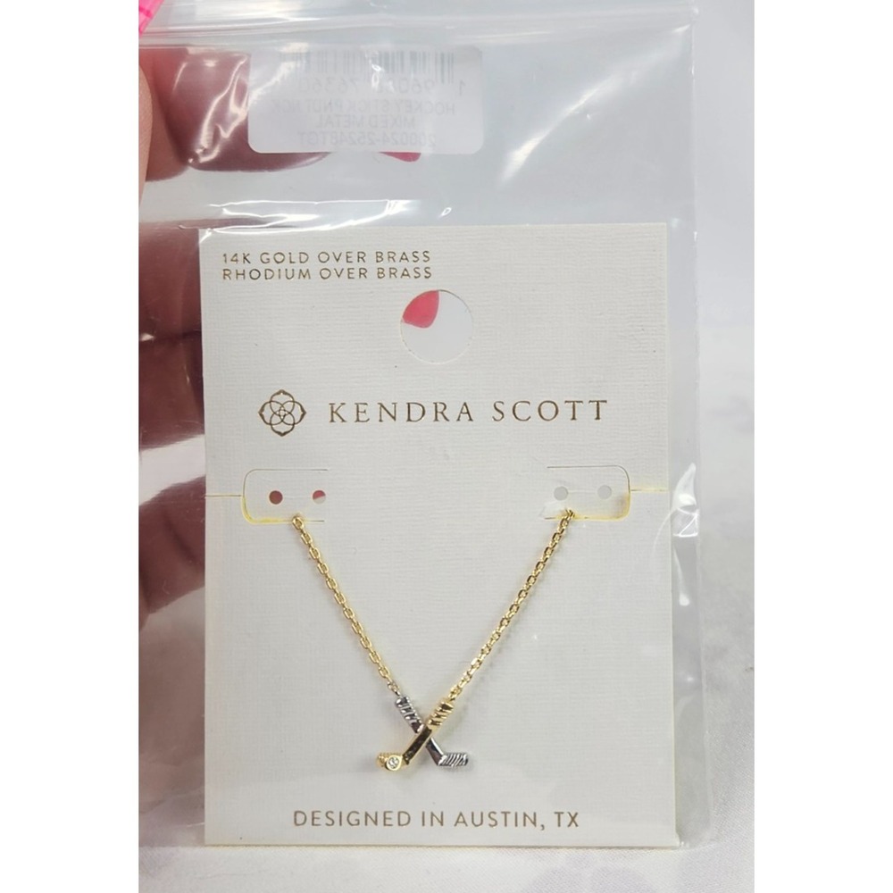 Sporty Chic Kendra Scott Hockey Stick Pendant Necklace 14K Gold Over Brass NWT